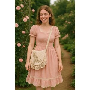 Gorgeous Handmade Boho Floral Applique Buttoned Strap Crossbody Creamy